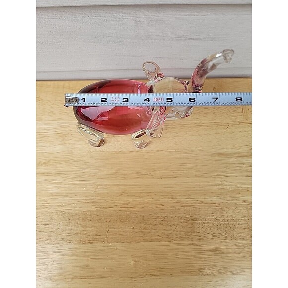 Rossi Glass Handmade Elephant Cranberry Art Glass Trunk Up 8" Tall - Picture 9 of 10